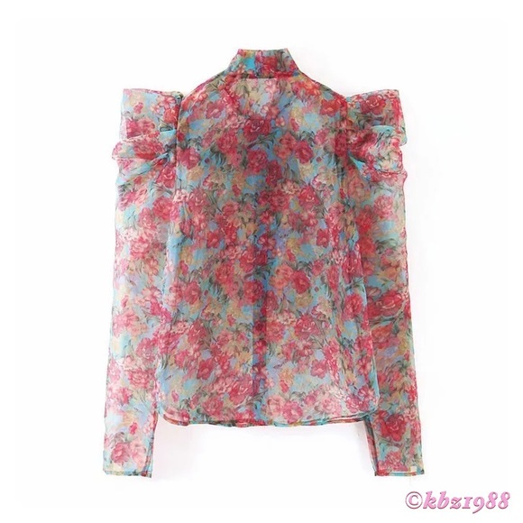 🎊🥳🎉 Host Pick! 🎊🥳🎉 NEW Zara Puff Sleeve Floral Organza Long Blouse - Picture 9 of 15